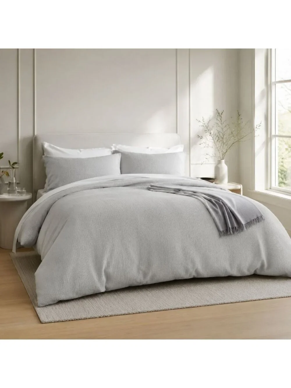 S17 | Quince Organic Luxe Honeycomb Duvet Cover Set Full Queen Light Grey NWT